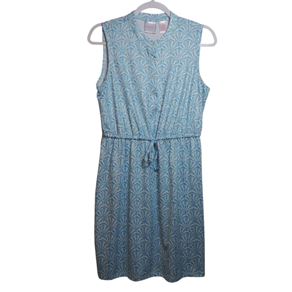 Stella Parker Ice Blue Sleeveless Patterned Drawstring Waist Dress UPF Resort M